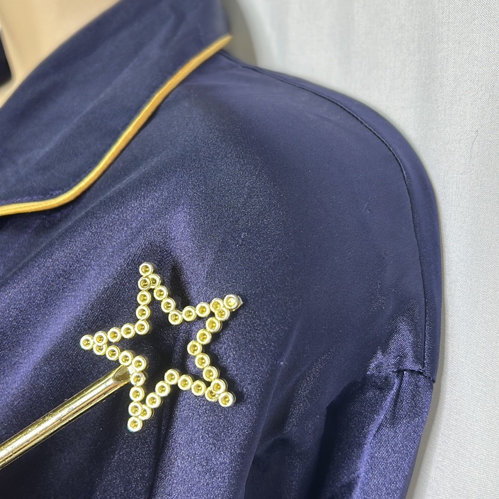 Victoria’s Secret vintage 1996 satin blue gold pocketed long sleeve/length robe - Picture 6 of 11